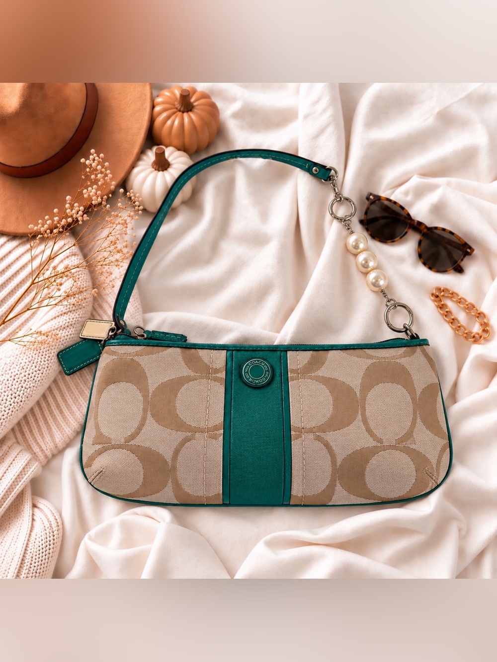 New!! With Authenticity Certified Coach Signature Heritage Stripe Small